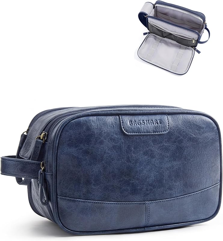 Necessaire BAGSMART média para viagem em couro PU, azul-marinho