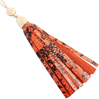 RIAH FASHION Bohemian Tassel Statement Necklace - Lightweight Fabric Faux Suede Fringe Long Bead Chain