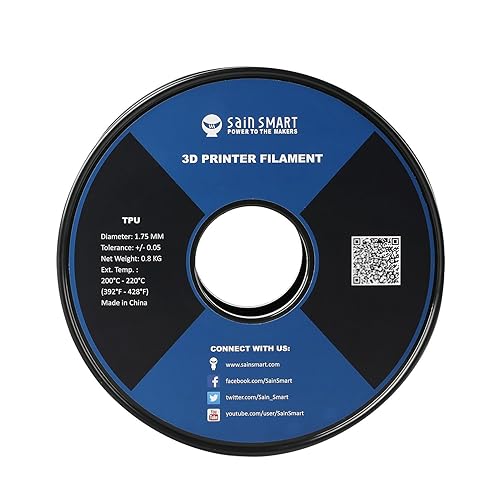 Vista 32 de Bobina de filamentos para impresoras 3D SainSmart, 0.06 pulgadas, flexible, TPU, 1,7 libras, Negro, 1