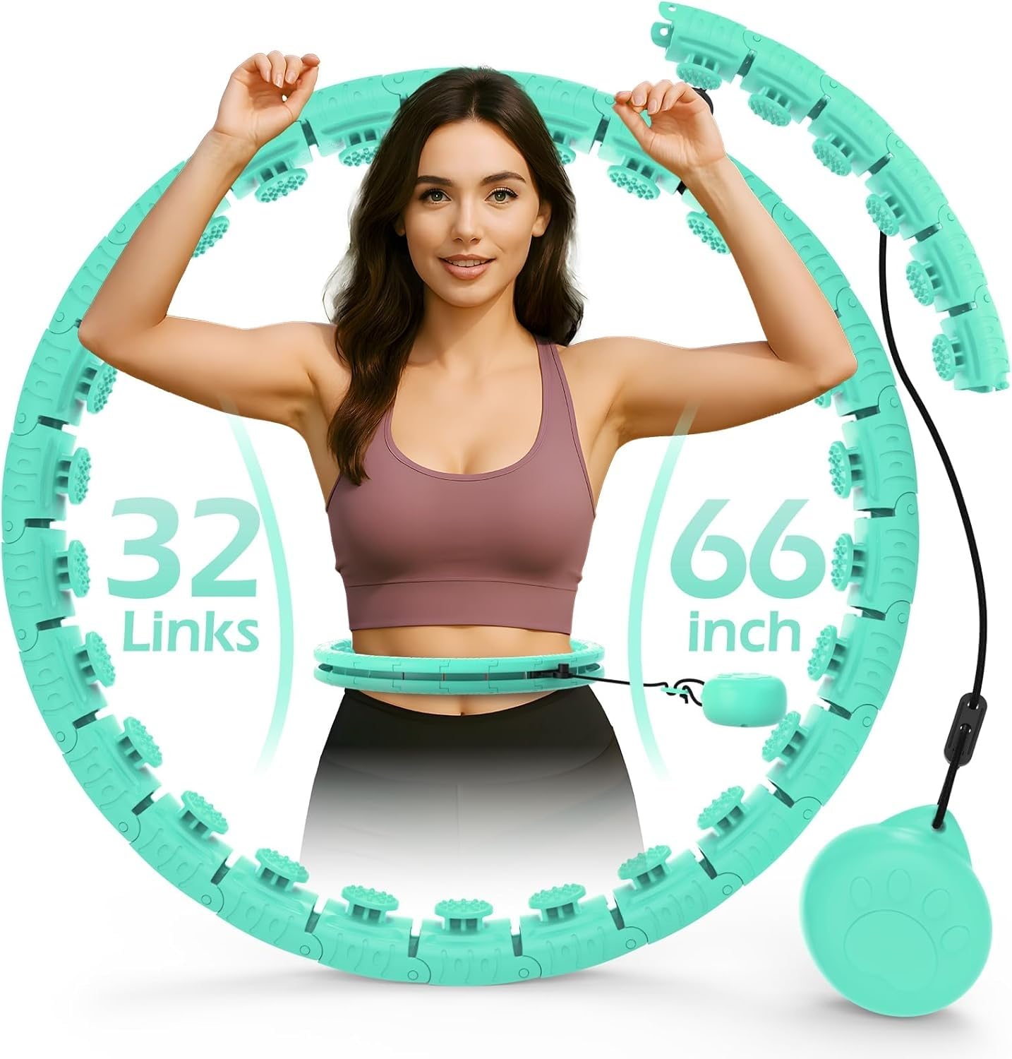 JLoibao Weighted Hula Circle with 32 Links(66 Inch), Sweet Weight Ball, for Adults Weight Loss, Infinity Fitness Hoop Plus Size, for Women Smart Exercise Equipment