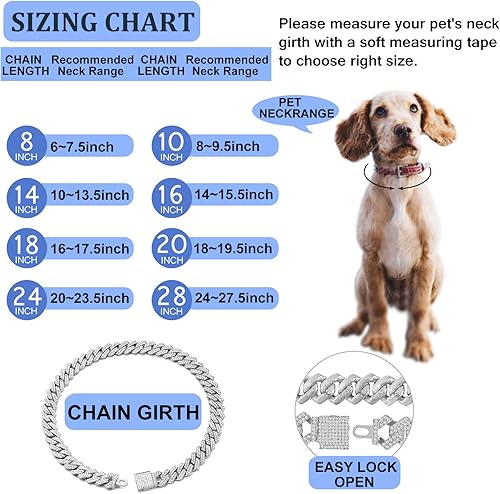 Miniatura 6 de Collar de eslabones cubanos para perro, cadena de metal dorado y plateado, collares de diamantes para mascotas para perros y gatos, joyería de