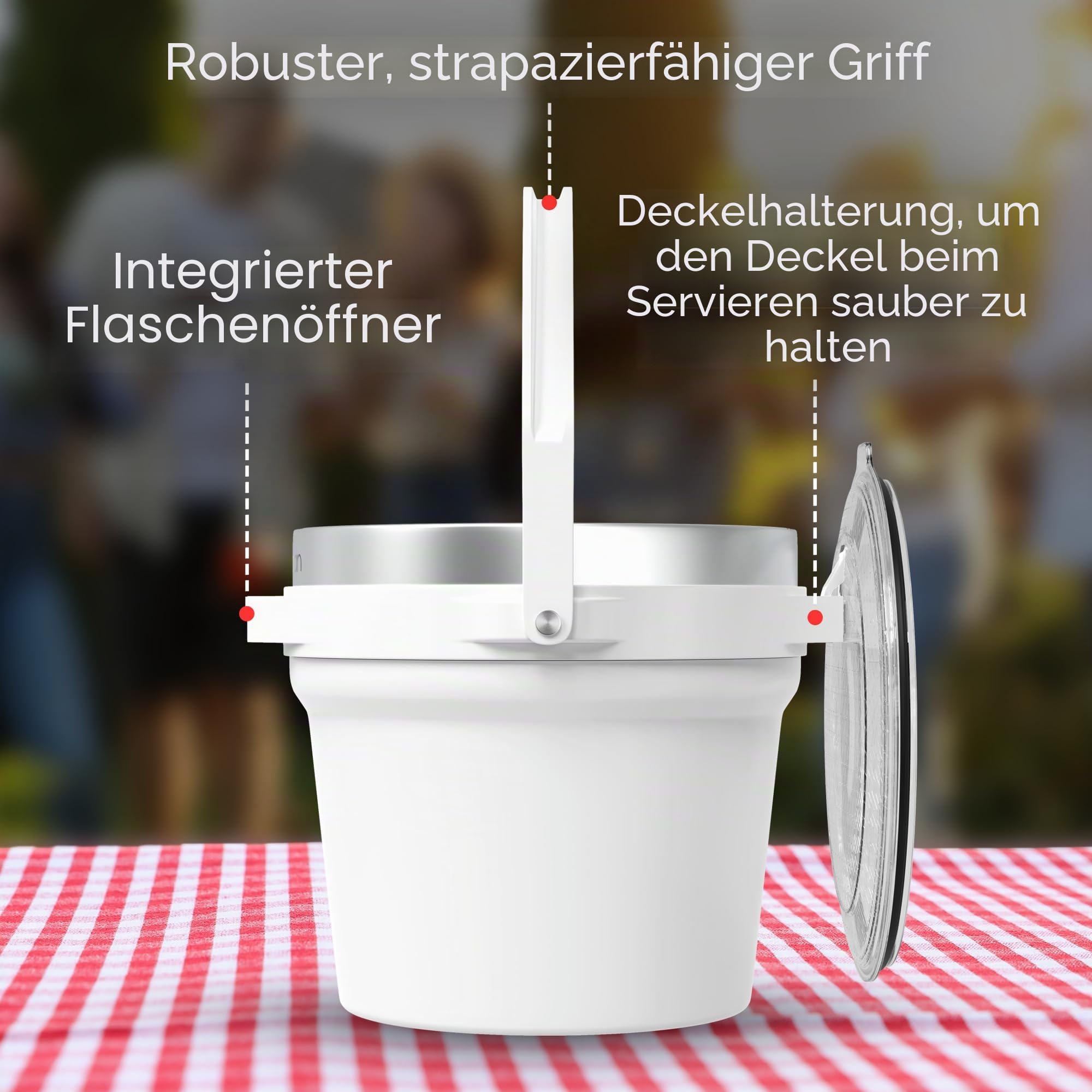 Barbarian Getränkeeimer, doppelwandiger vakuumisolierter Eiskübel mit Deckel, extra großes Fassungsvermögen von 7 Litern, mit Eisschaufel und integriertem Flaschenöffner, Weiß