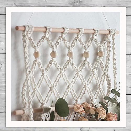 Miniatura 4 de El kit de macramé de 93 piezas incluye 4 palos de madera de macramé, 34 anillos de madera, círculos de 55 cuentas de madera sin terminar, anillos de