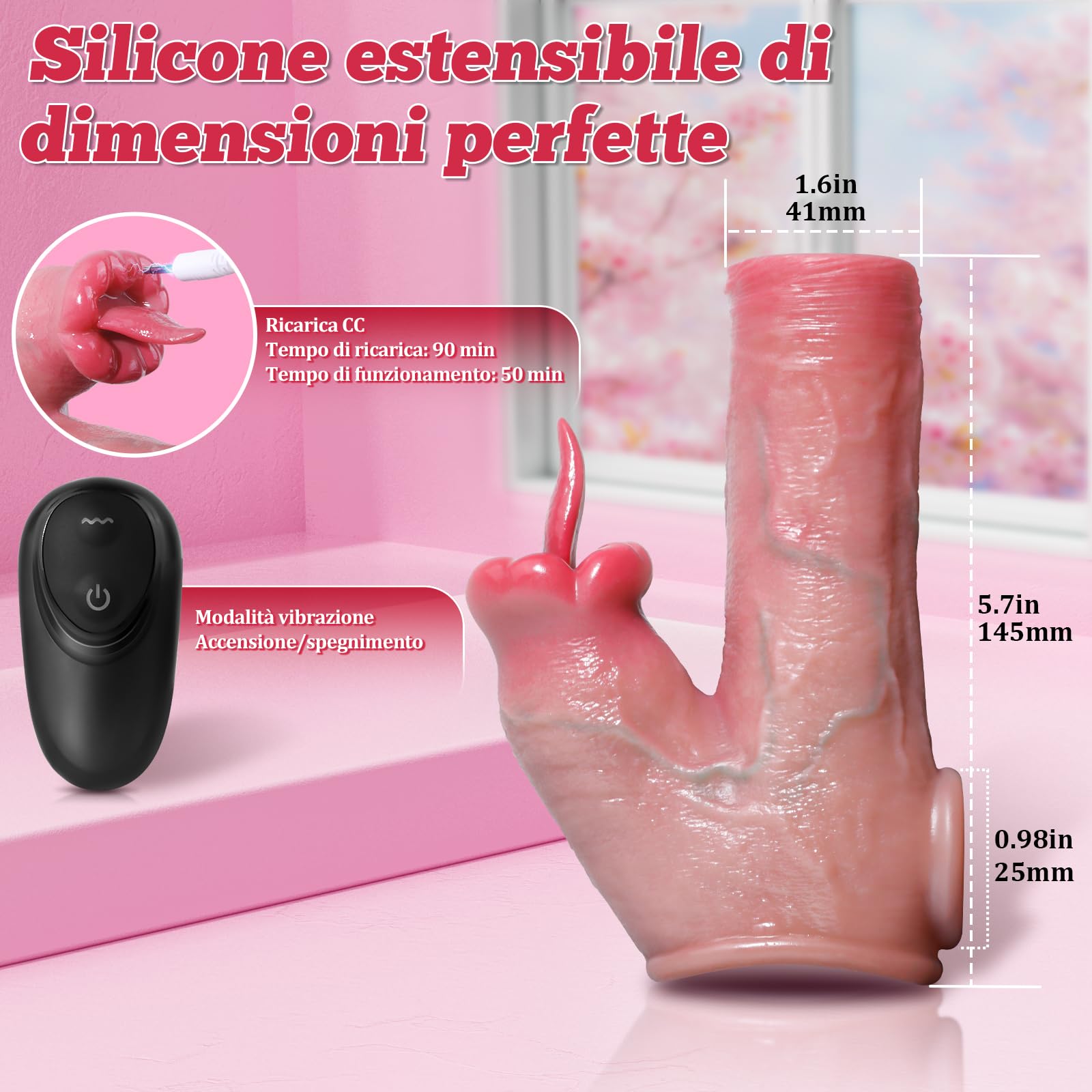 Guaina Fallica Vibratore Sex Toys Uomo - Anello Vibrante per Pene in Silicone Riutilizzabile Realistico con 10 Modalità di Vibrazione, Guaina Pene Lingua Leccabile Sexytoys Vibratore per Uomo Coppia