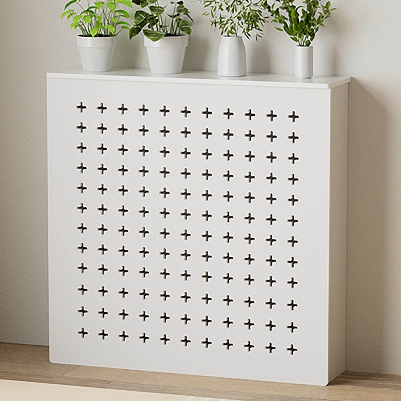 Heizkörperabdeckung, Heizkörperverkleidung Landhausstil, Heizkörperverkleidung Modern Vertikal Lamell Weiß Lackiert Schrank Heizkörper Abdeckung für Wohnzimmer/Schlafzimmer/Küche(80*90*15cm/31.5*35.4*