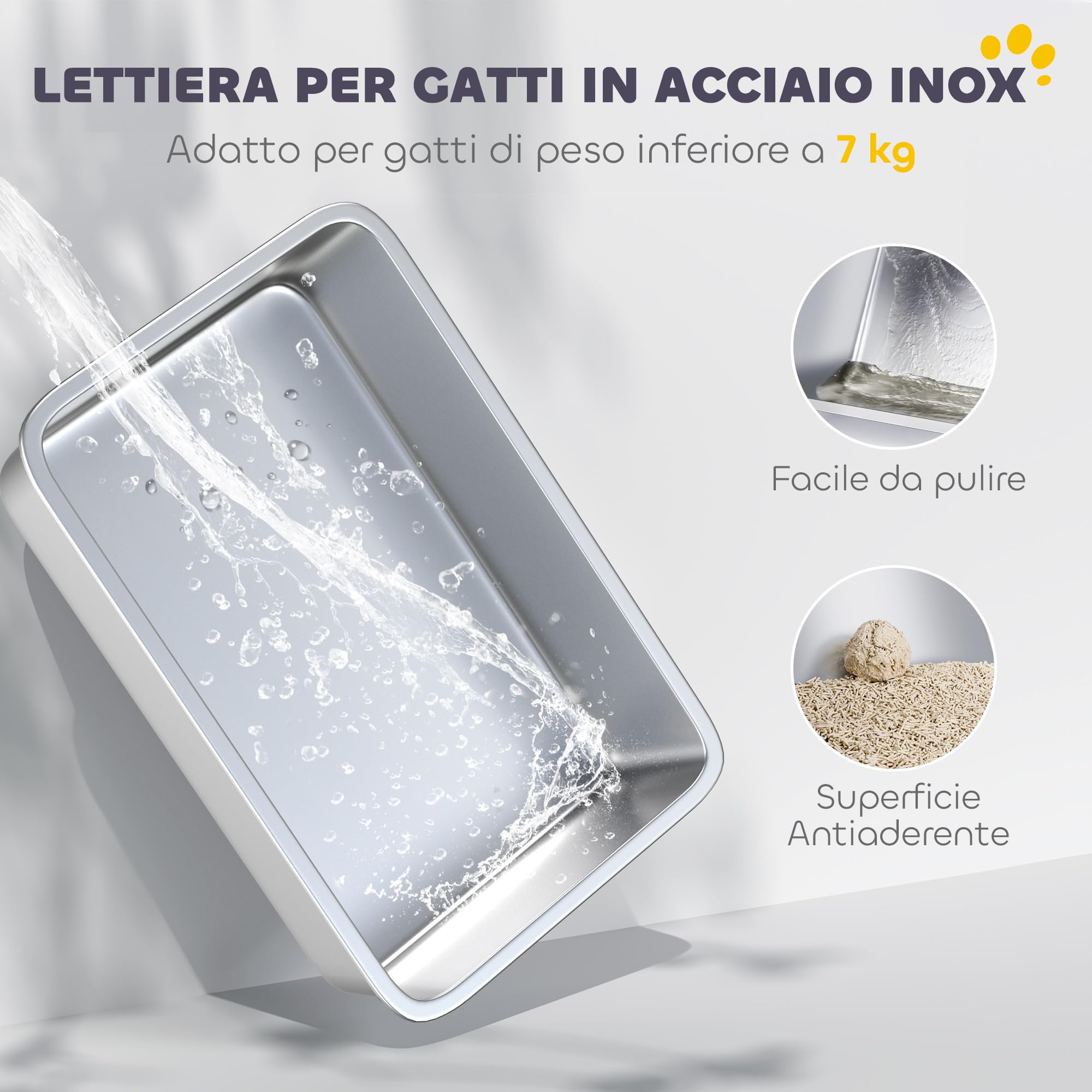 PawHut Lettiera per Gatti Chiusa a 2 Ingressi con Deodorante e Paletta, Lettiera per Gattini in Acciaio Inox, ABS e PP, 60.4x40.4x41.8 cm, Bianco e Grigio