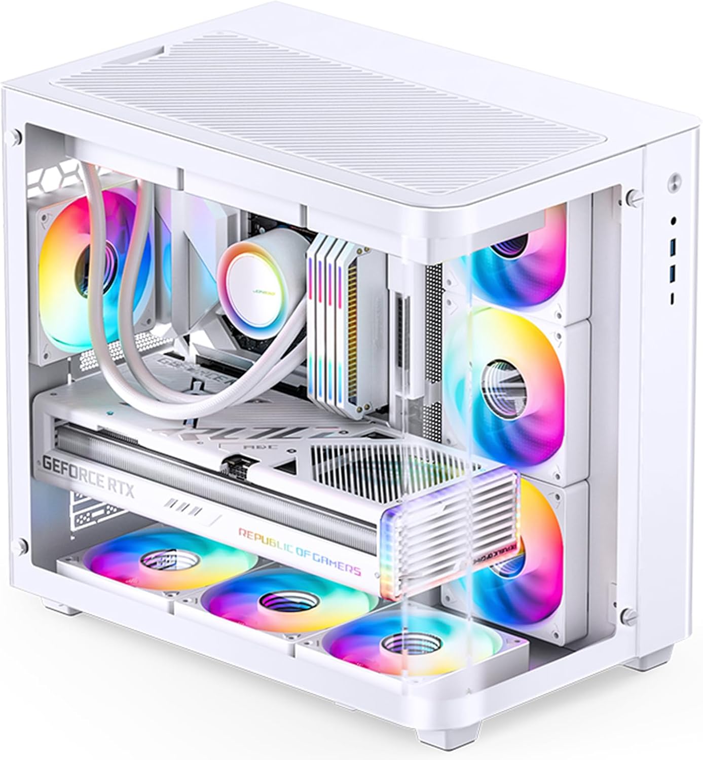 JONSBO TK-3 White One-Piece Curved Glass ATX Mid Tower Pc Case, One-Piece Curved Glass, Support BTF MB/Dual 360 AIO/ATX PSU/40Series GPU, with 10 Fan Positions, 270 Degree Side View Display,White - 7