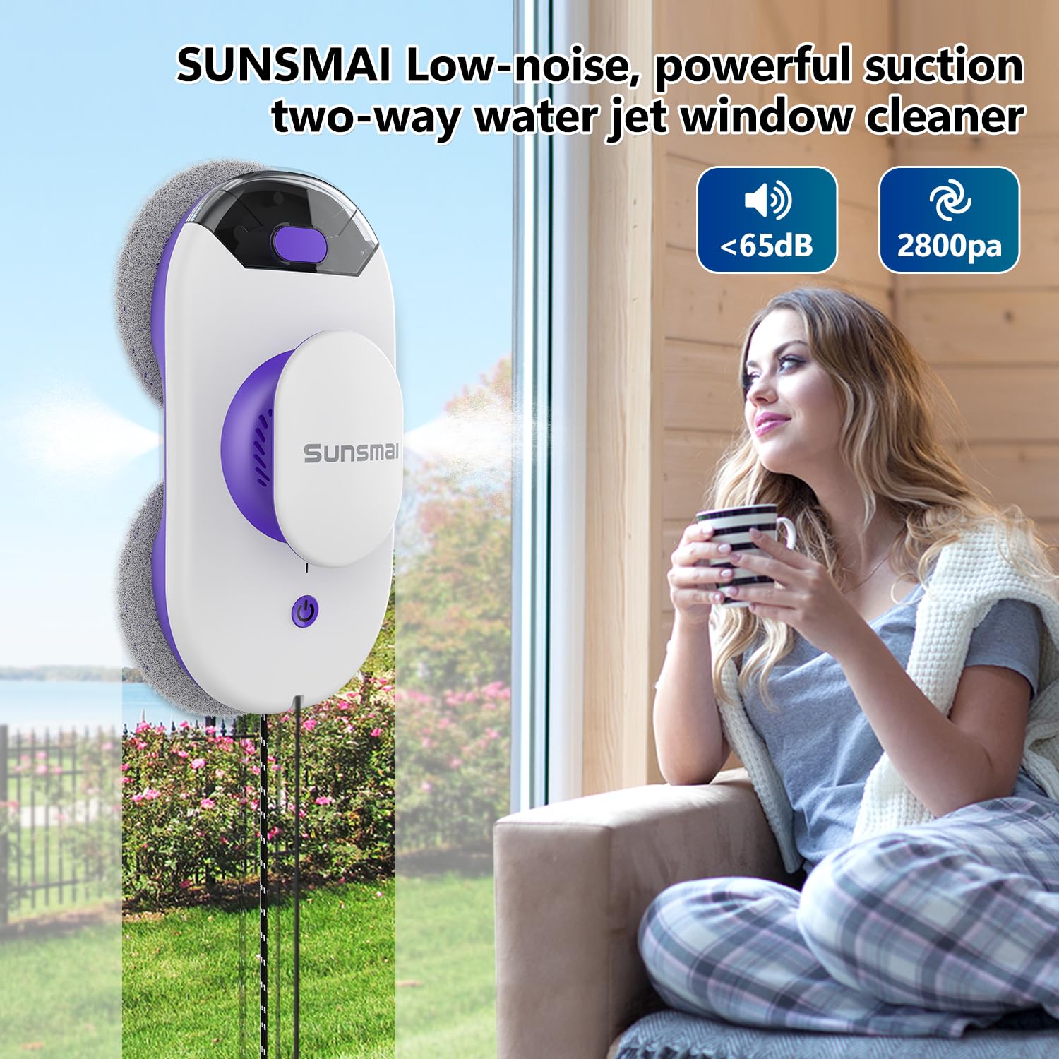 SUNSMAI Doppio getto d'acqua robot lavavetri, Automatic Path Planning robot lavavetri, Edge Detection lavavetri elettrico, cavo di alimentazione da 6,4 m Serbatoio dell'acqua da 50 ml(Viola)
