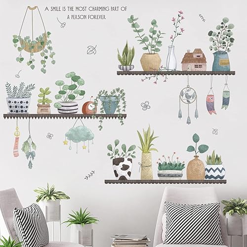 Miniatura 6 de Juego de 2 calcomanías de pared para plantas, calcomanías de cocina, murales de decoración para dormitorio, sala de estar, baño, calcomanías de arte