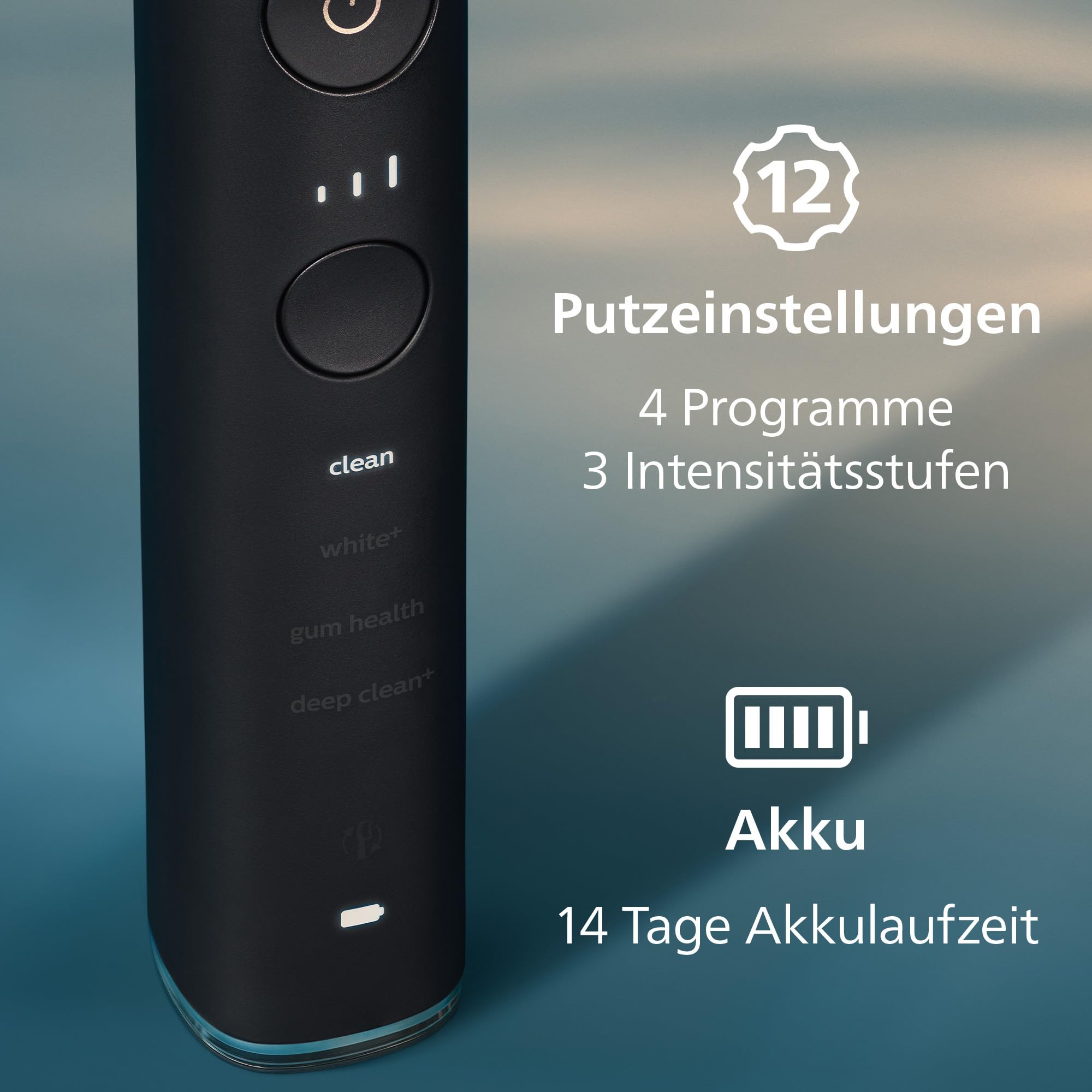 Philips Sonicare DiamondClean Smart 9400 elektrische Zahnbürste, Schallzahnbürste mit App, Drucksensor, Bürstenkopferkennung, 4 Putzmodi und 3 Intensitätsstufen, Schwarz, Modell HX9917/89