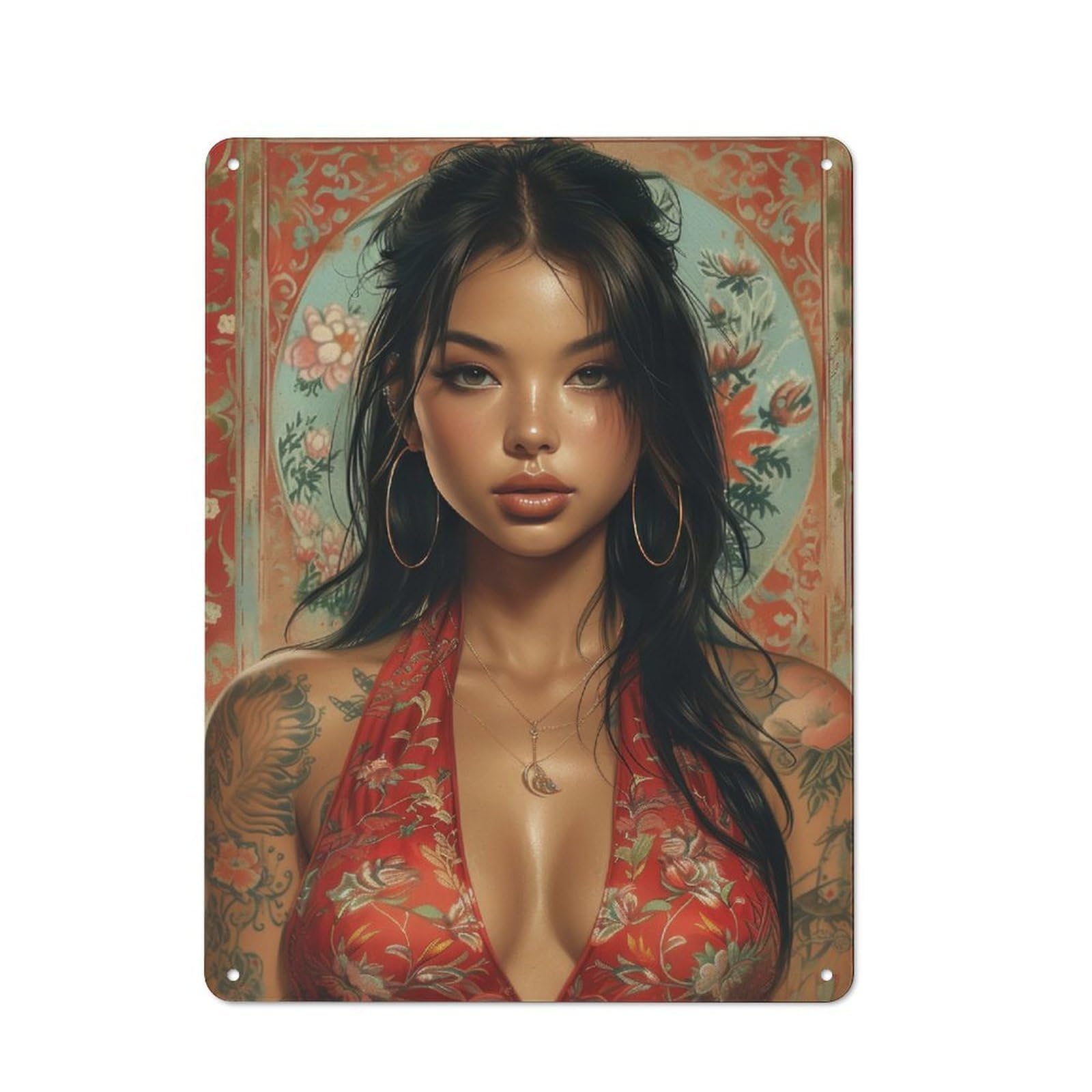 Understated Office Metal Sign 40x30cm Featuring Asia Girl, Studio Wall Plaque for Office, Study, Studio Or Hallway