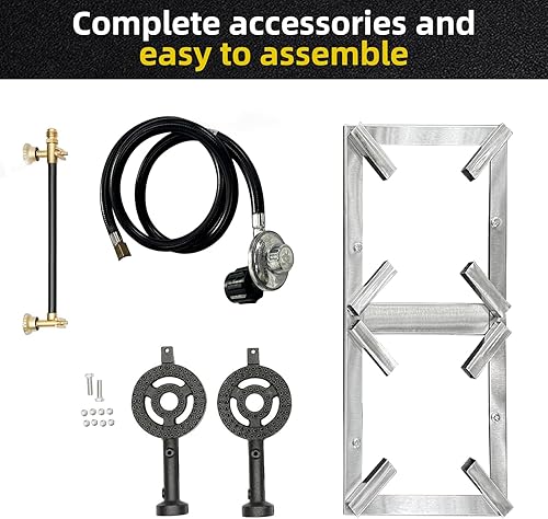 Miniatura 6 de LetFeng - Estufa de campamento de doble quemador portátil de doble quemador para exteriores, estufa de gas de acero inoxidable doble propano al aire