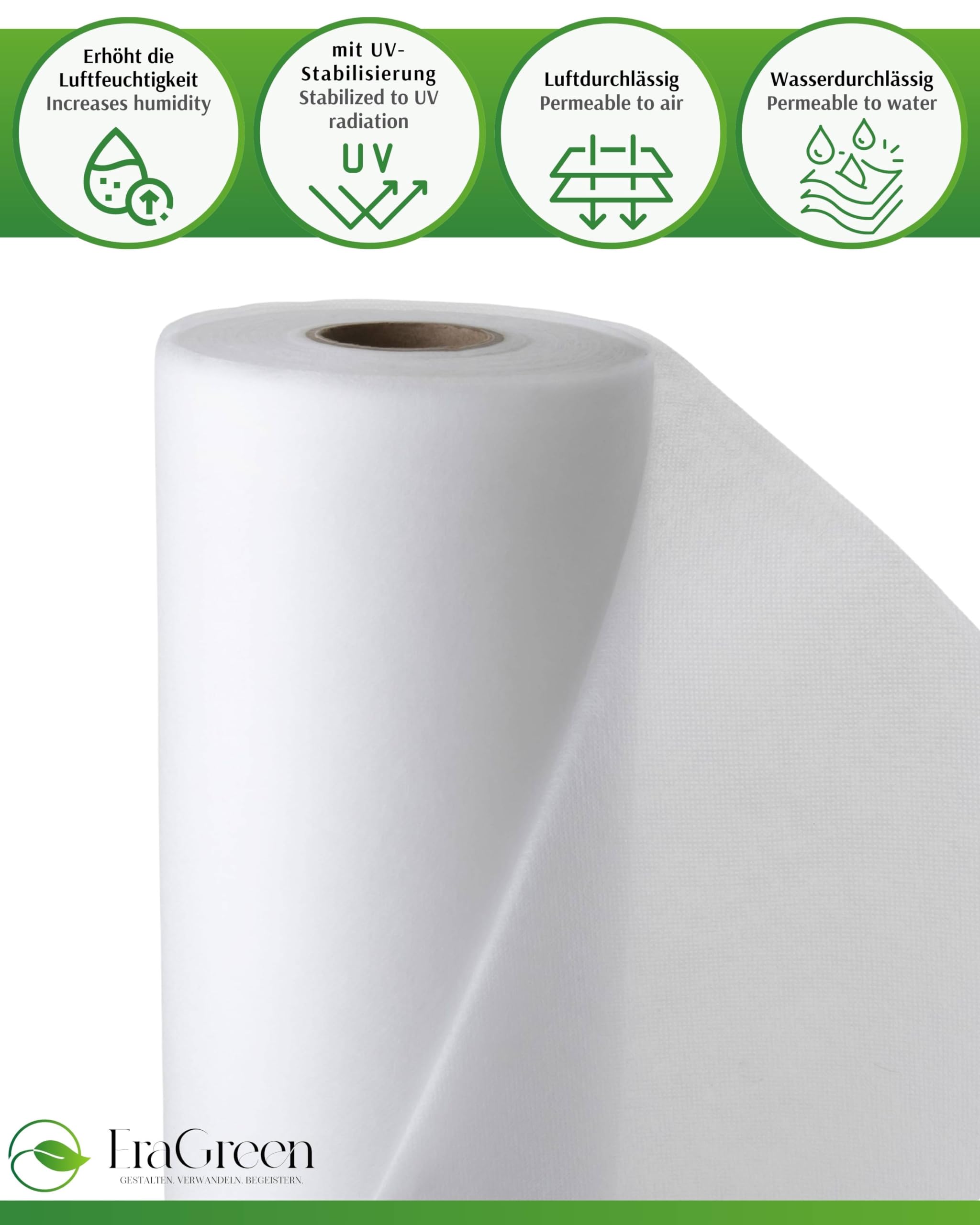 EraGreen Abdeckvlies 19g/m² - 3,2m x 40m - Frostschutzvlies für Pflanzen, atmungsaktiver Wachstumsvlies, Frühbeetvlies, Gartenvlies zur Abdeckung von Gemüsebeeten