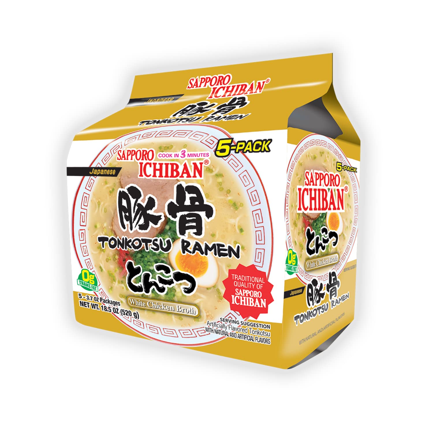 [SAPPORO ICHIBAN] Ramen Noodles, Tonkotsu Flavor, No. 1 Tasting Japanese Instant Noodles (3.7 Oz)