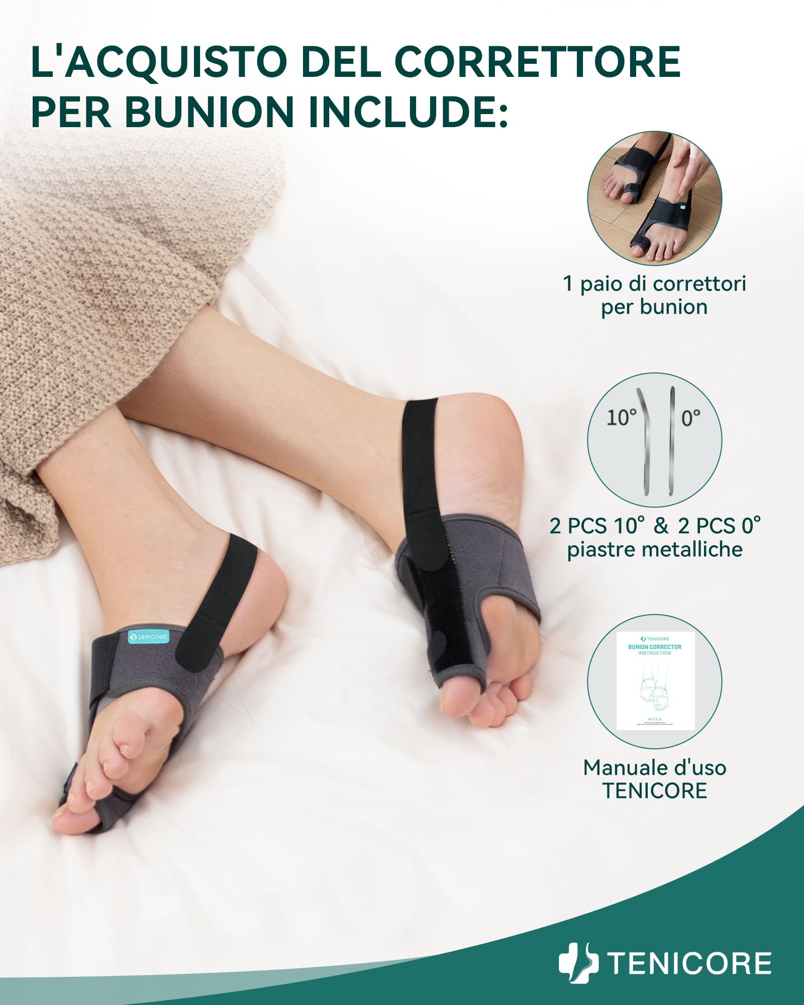 TENICORE Aggiornamento Alluce Valgo Correttore con 2 Barre Angolari,Tutore Alluce Valgo con cuscinetto in silicone Sollievo dall'alluce Valgo 1 Paio Donna e Uomo