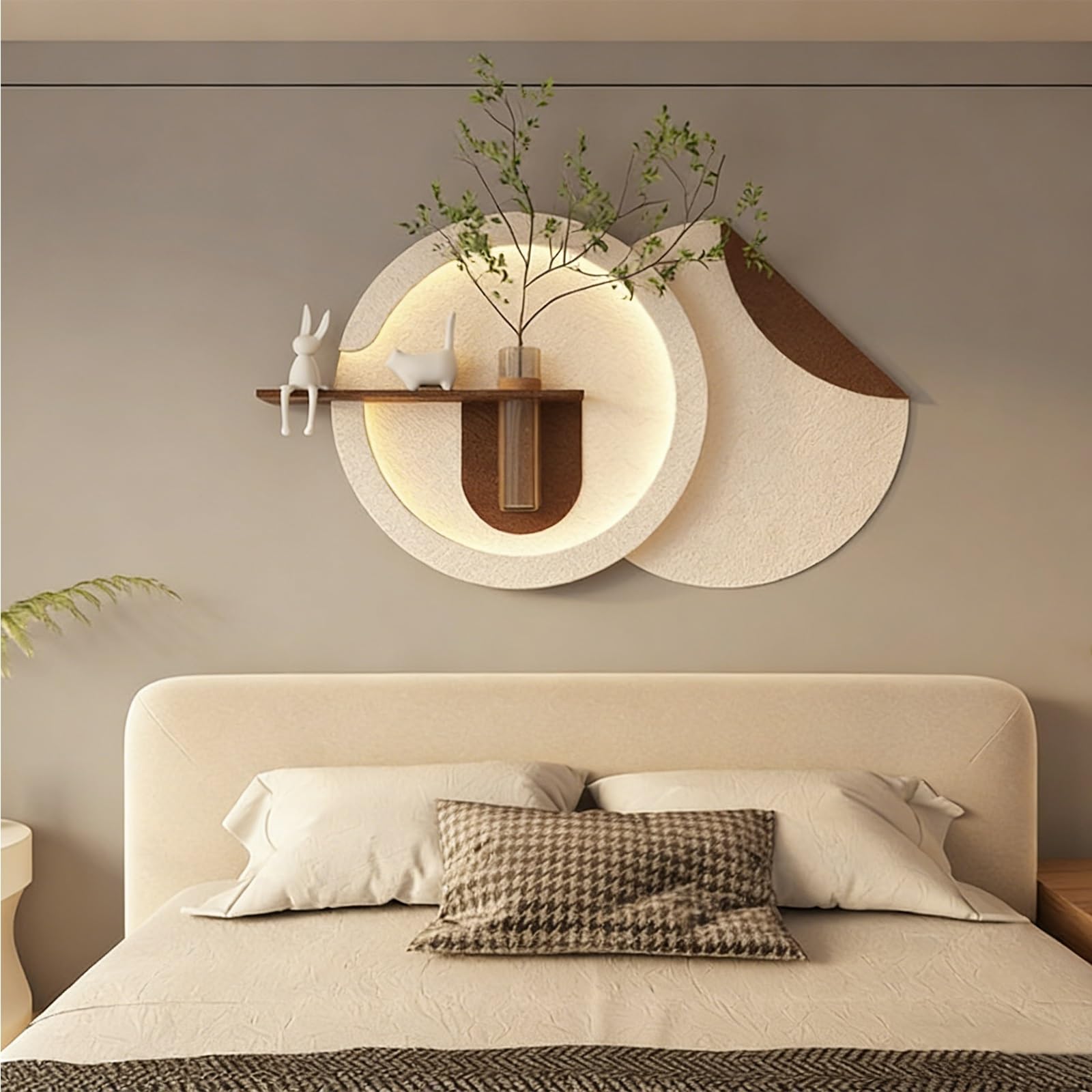 Decorazione da parete LED, dipinto 3D a sospensione con luci, vaso di vetro e pianta verde simulata, lampada da parete moderna per soggiorno e ufficio