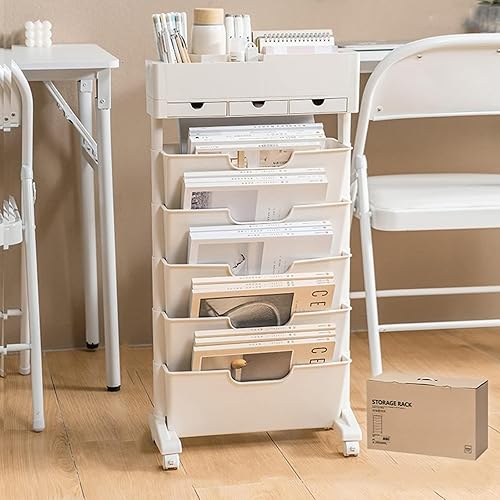 Miniatura 8 de HM&DX Carros de archivo rodantes de 6 niveles con ruedas, estantería alta y estrecha, carrito utilitario con ruedas, estante móvil para libros de