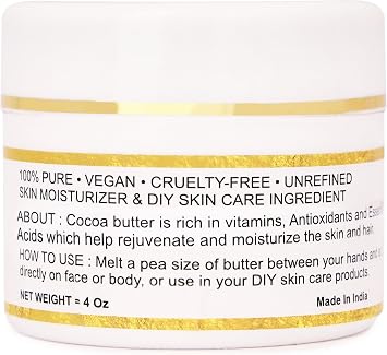 Organic Raw Cocoa Butter 100% Pure,Natural & Unrefined| Skin Moisturizer For Face, Body & Hair| 1 LBS/450 GM Ivory/White Grade A | DIY Creams, Balms, Lotions, Soaps| Softens Dry & Tough Skin