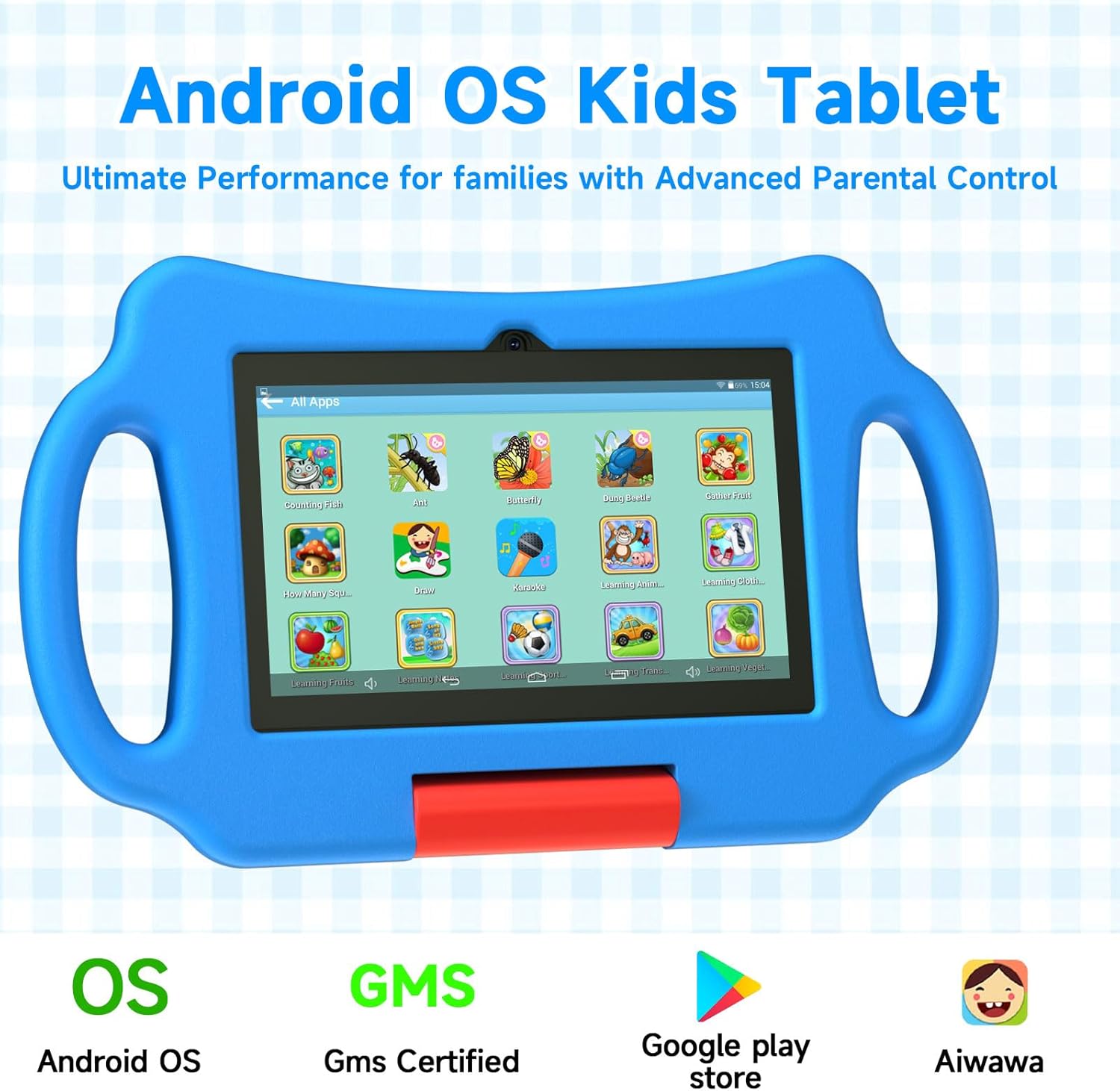 Vyrolina Kids Tablet 7 Inch 4GB RAM 32GB Memory, Lightweight Shockproof Case,Long Battery Life, Parental Control, WiFi Dual Camera for Kids Ages 3-7, Nice Present Gift (Blue)