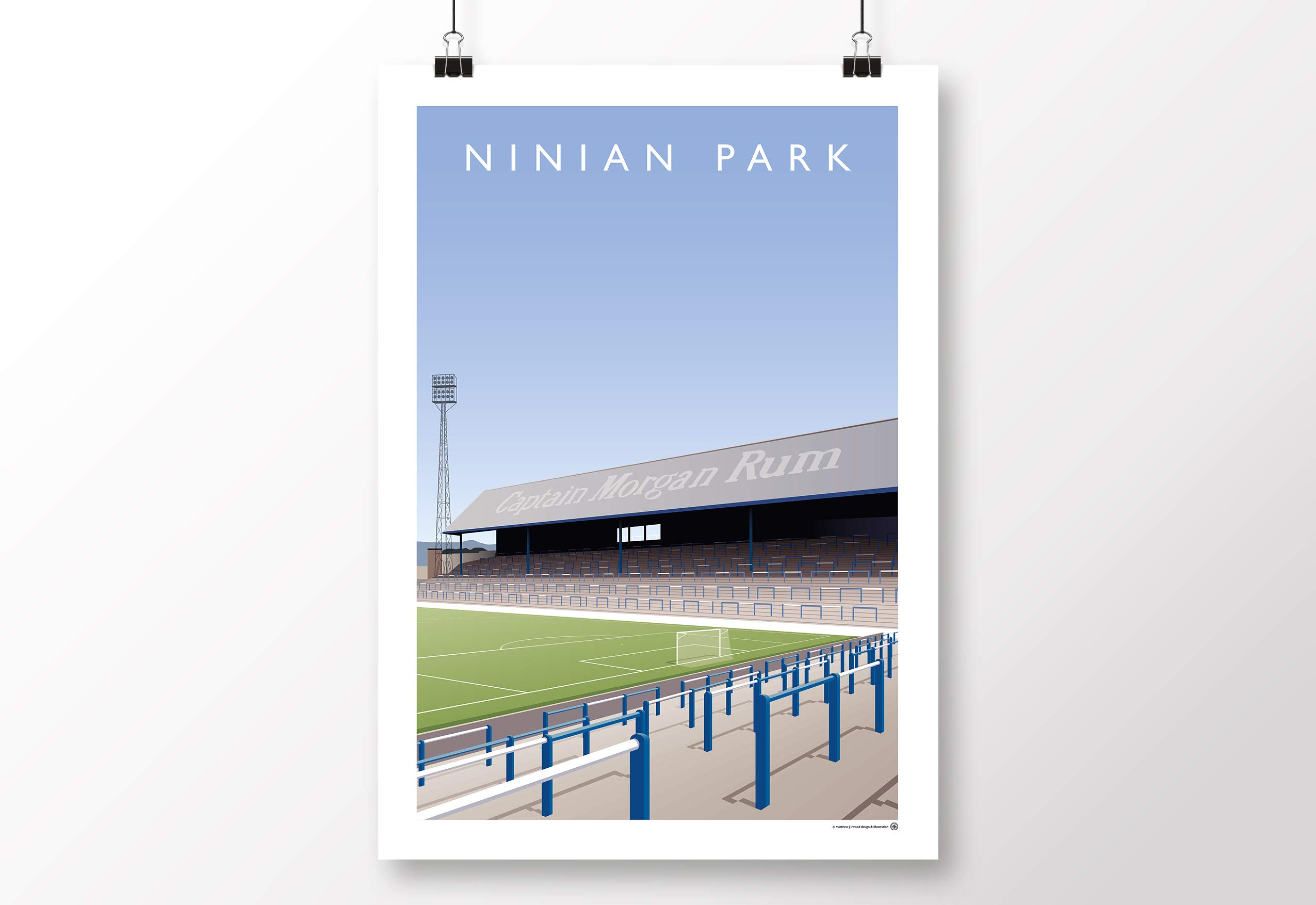 Illustration Ninian Park Stadium A3 Cardiff City FC imprimée sur papier d'art premium