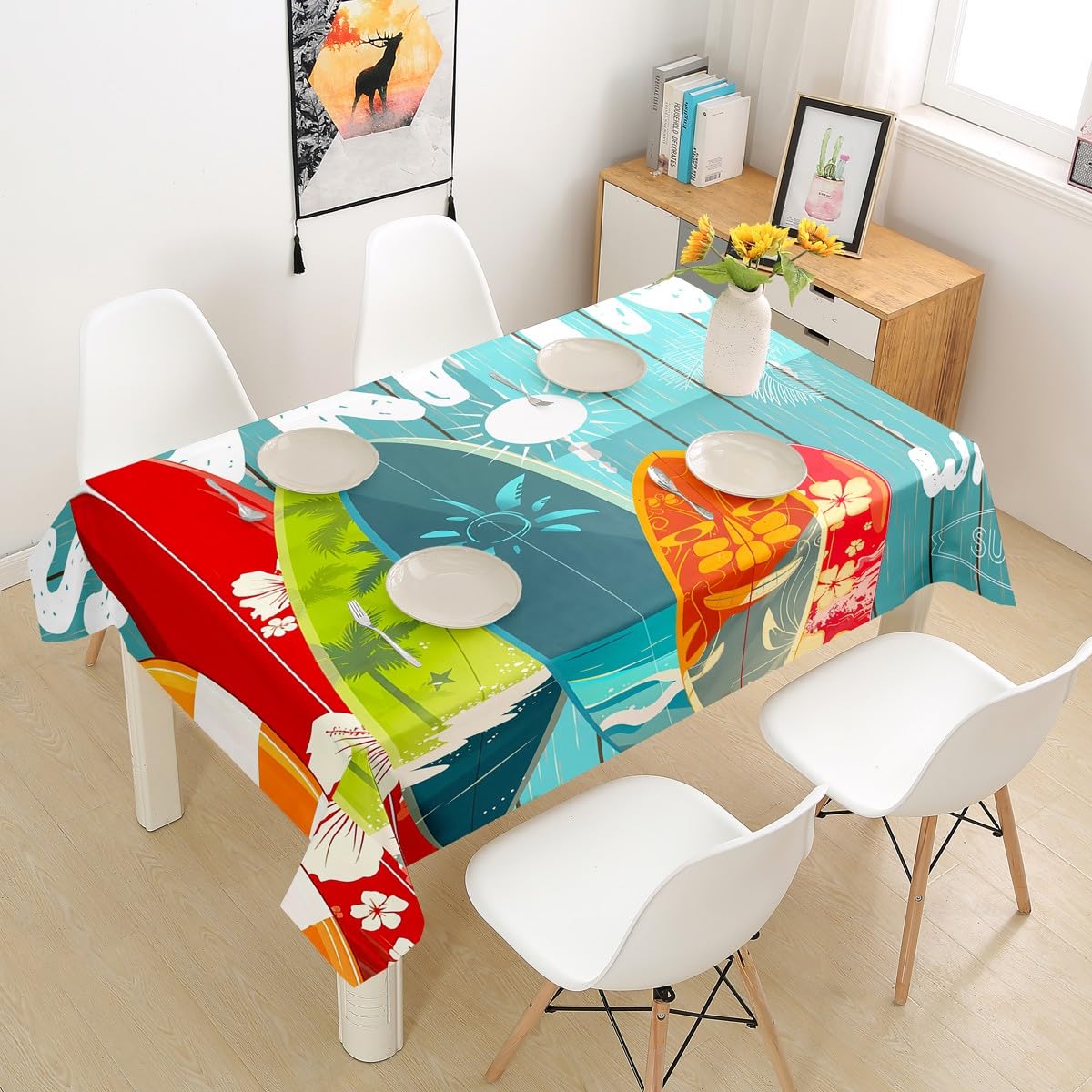 Nappe de table rectangulaire 137x183 sports de surf d'été pour décoration maison