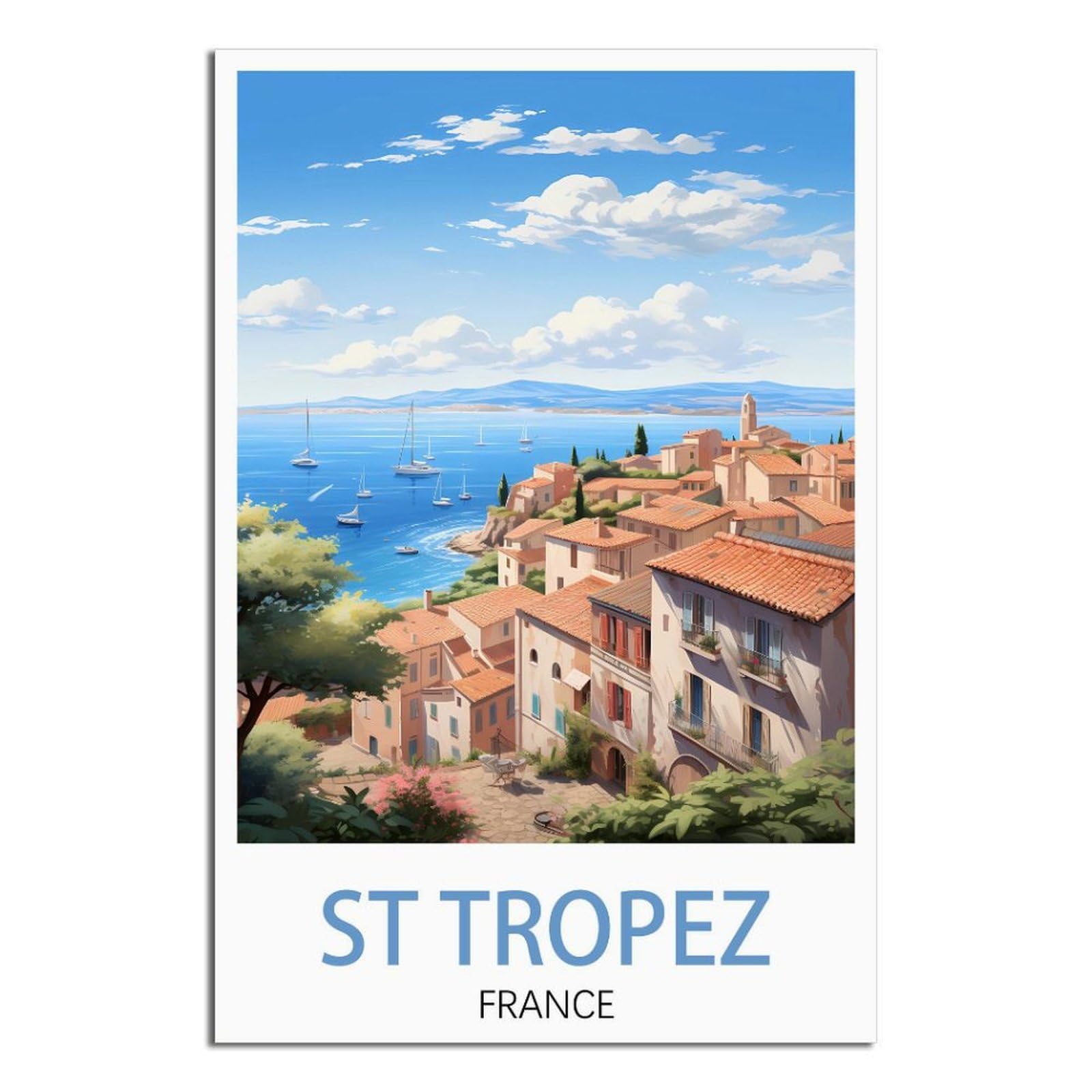 HYBFQXEL St Tropez France Vintage Travel Poster Landscape 12x18inch(30x45cm) Canvas Art Posters And Wall Art Pictures Prints Modern Family Bedroom Decor Posters