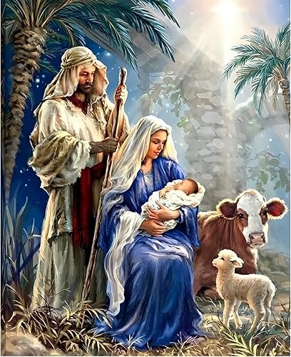 KTHOFCY Kits de pintura de diamantes 5D para adultos y niños, Navidad Jesús nació con diamantes de bordado, punto de cruz, pinturas de diamantes de