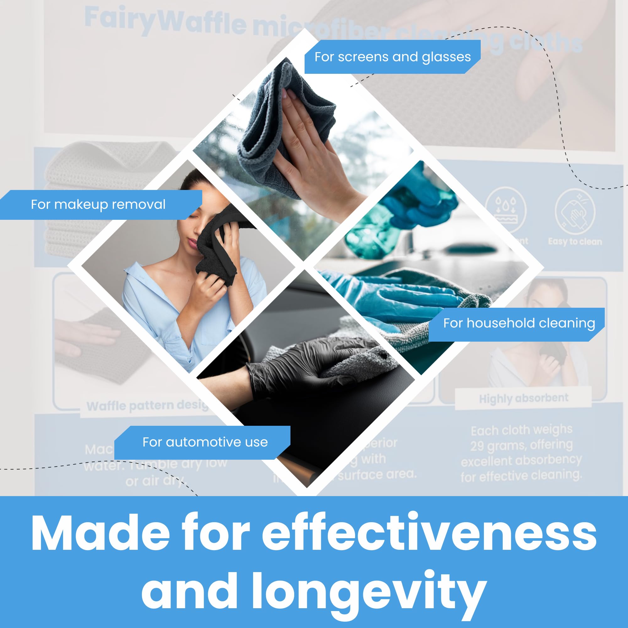 Microfiber Towels for Cars 12 x 12 inches Waffle Weave Microfiber Towel Barista Towels Multipurpose Use Lint Free — view 6