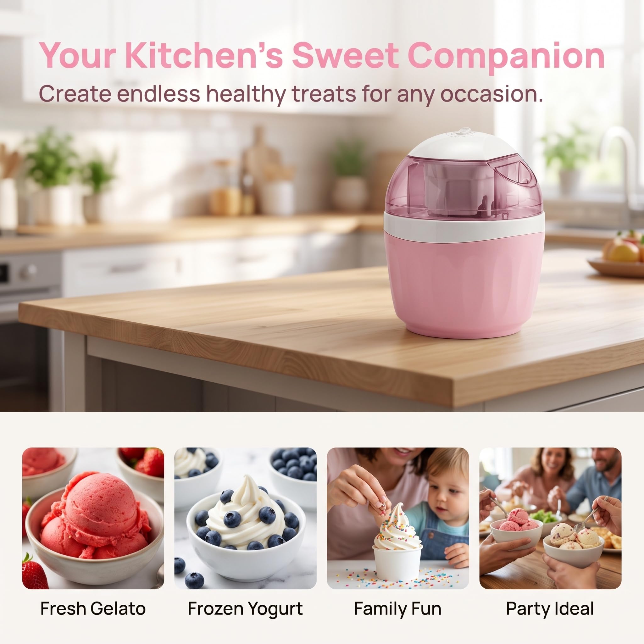 Mini Sorbetière Domestique, Préparation Rapide En 15 Minutes, Utilisation Intuitive, Compacte Et Électrique, Idéale Pour Réaliser Vos Desserts Maison, Glaces Artisanales, Yaourts Glacés Et