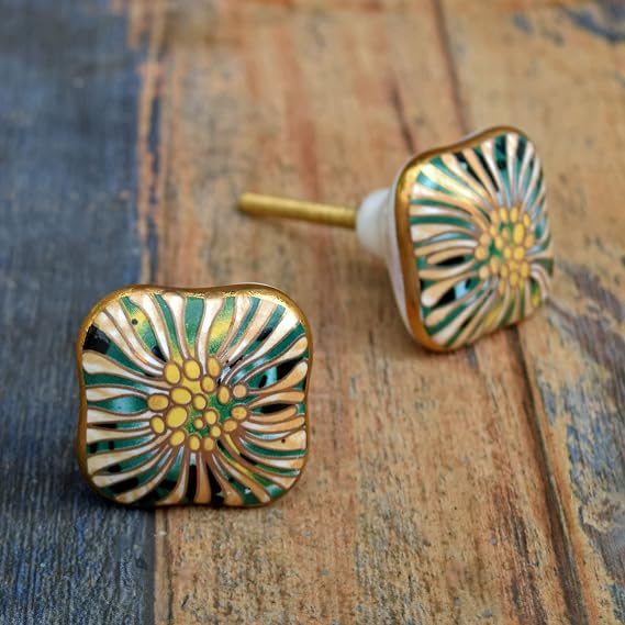 Ceramic Art Deco Gold Kitchen Cabinet Drawer Knobs Ceramic Wardrobe Door Knobs Pull Handles (4)