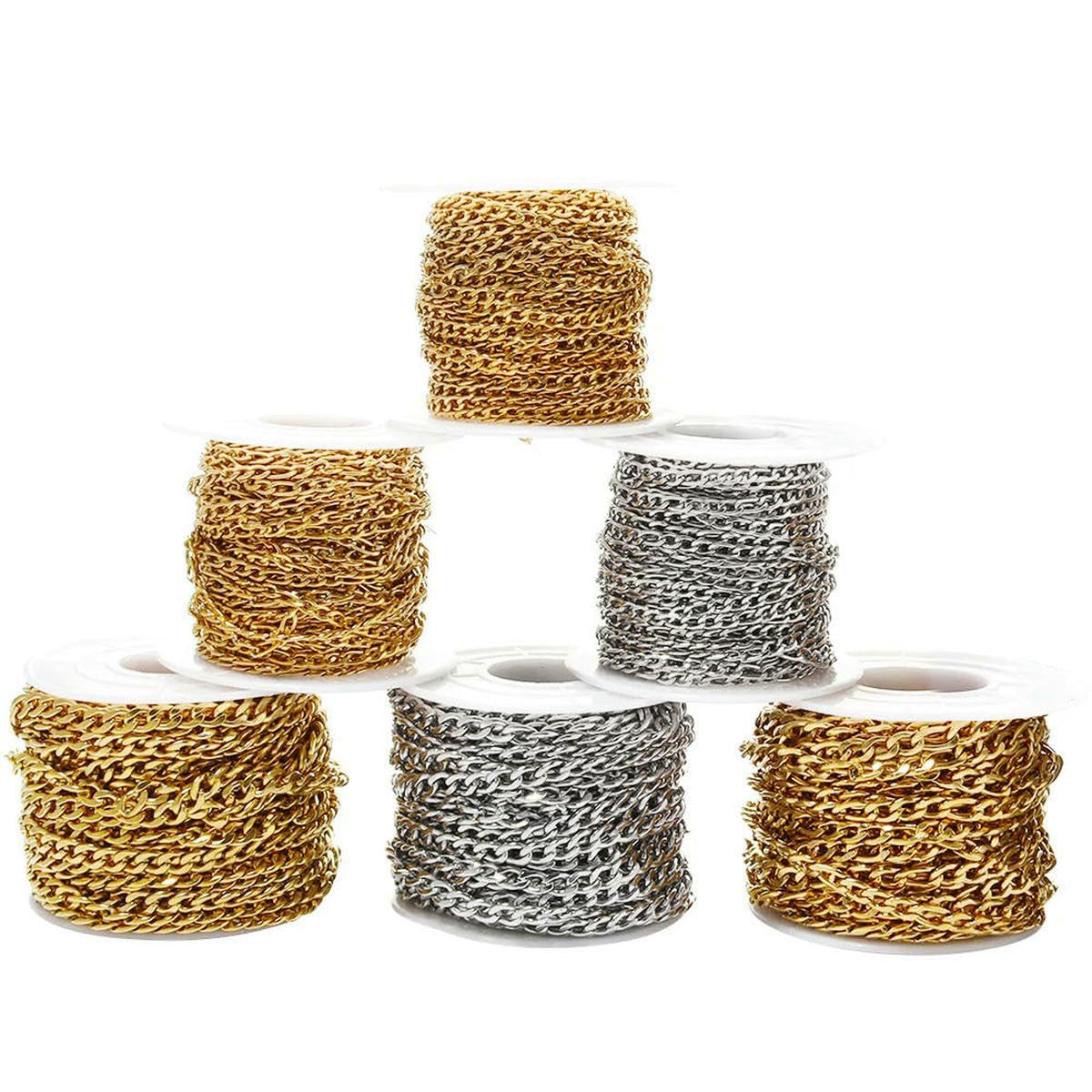 10 iarde/rotolo di catena a maglie color oro in acciaio, catena intrecciata per la creazione di gioielli, collana, bracciale, stile 2 GD 4,5 mm