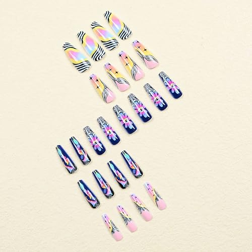 Miniatura 4 de Uñas postizas largas a presión para Halloween, uñas postizas acrílicas negras, diseño de ojos de flores y hongos, uñas artificiales de verano para