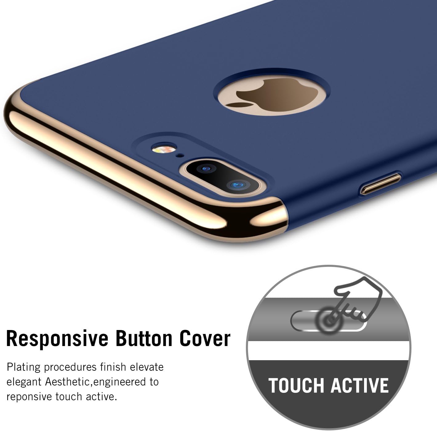 RANVOO iPhone 7 Plus Case, Slim Fit Thin Hard Stylish Cover 3 in 1 Detachable Case, Blue [Clip-ON Series]