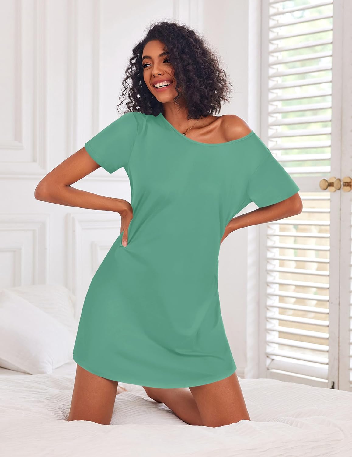 Ekouaer 3 Pack Nightgowns for Women Short Sleeve Sleepshirt Button Down Nightshirt Soft Pajamas Dress Casual Sleepwear - Image 4