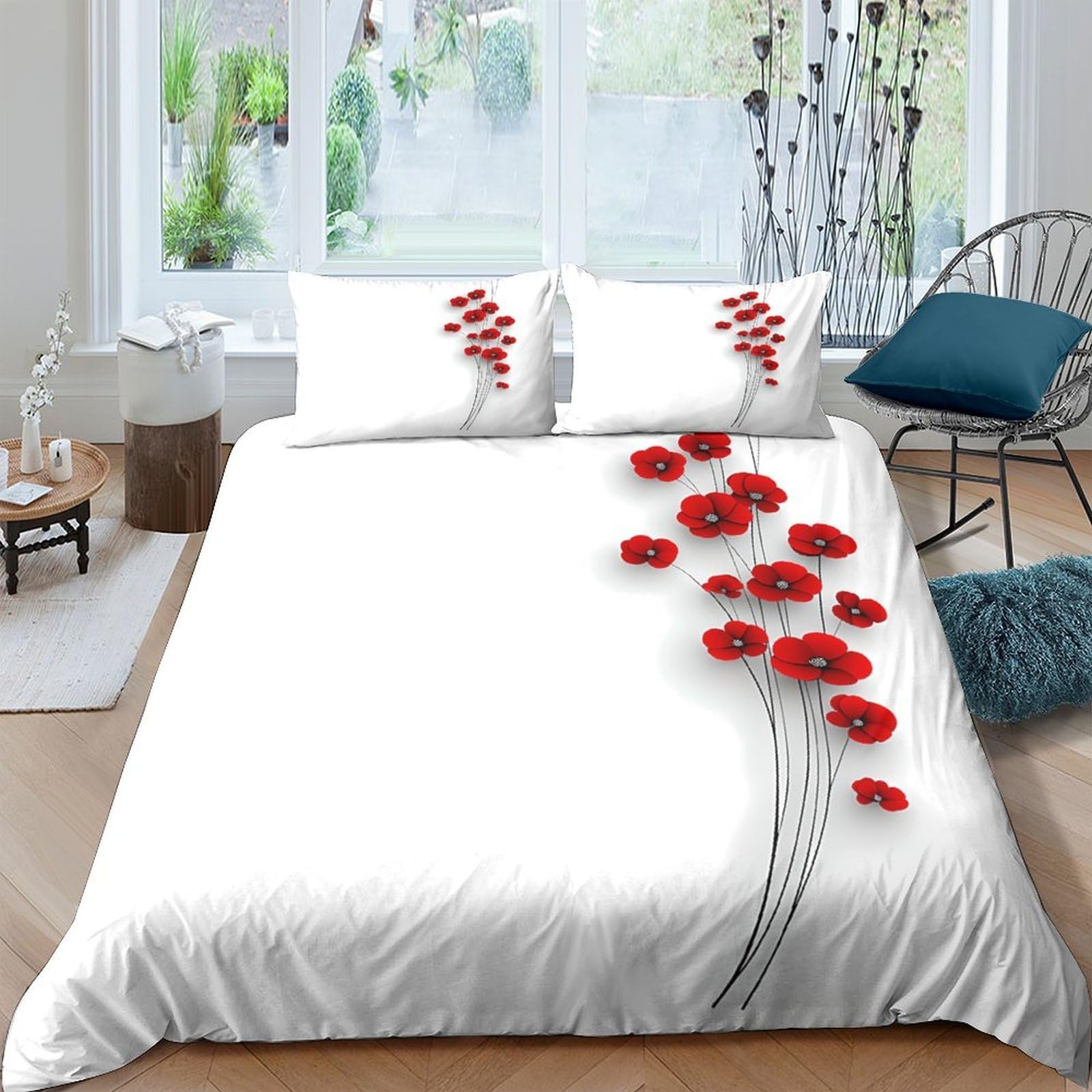 Ctjqhvkz Style-10 3D Printed Red Poppy Fitted Sheet Microfiber Soft White Floral Mattress Cover For Bedroom Guest Room Decorative Protection Single（135X200cm）