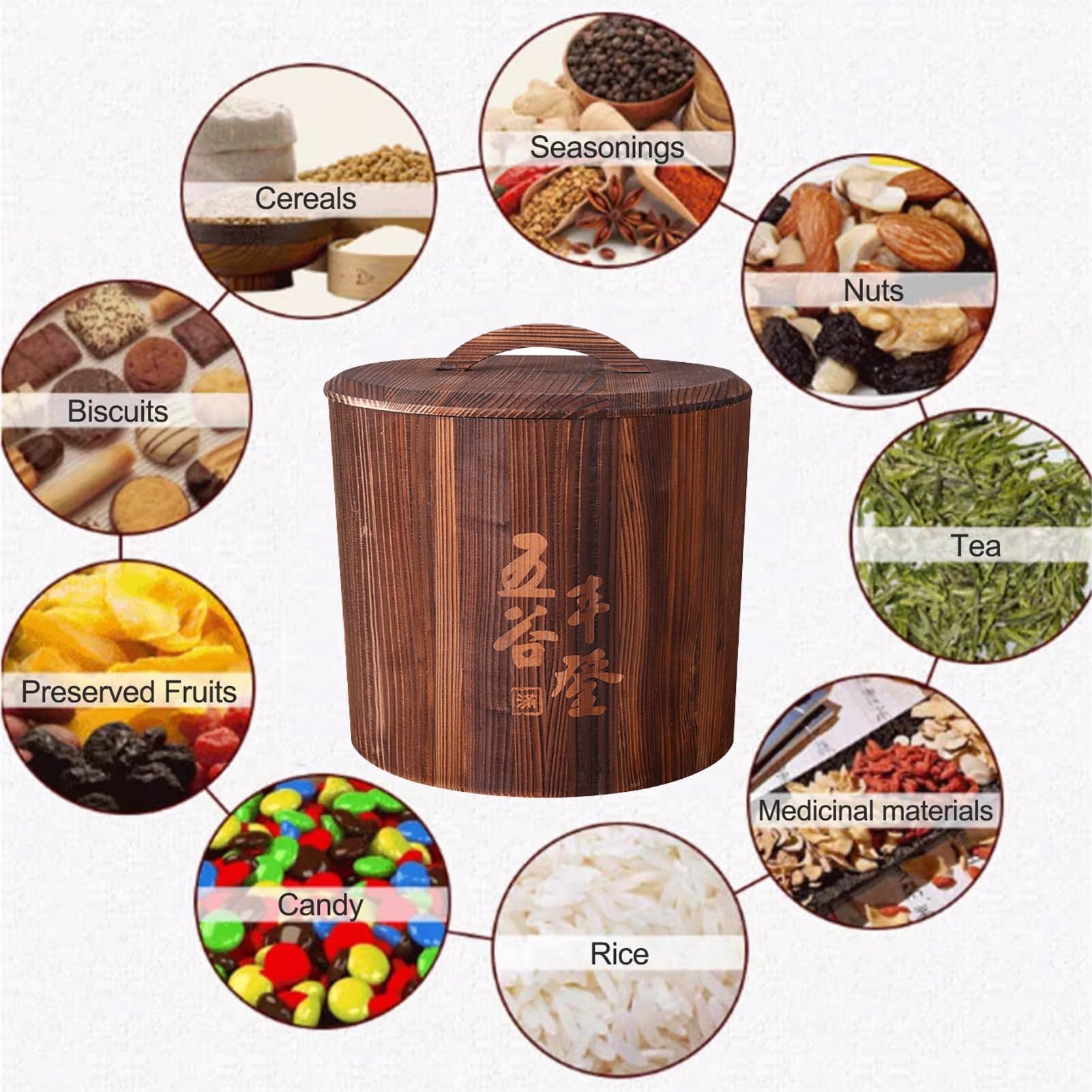 Grande Barattolo Di Legno Per Riso Con Coperchio, Contenitore Per Riso- Capacità Del Distributore Di Cereali Per Cereali/zucchero/caffè/fagioli/avena/grano/caramelle(10KG/22IB)