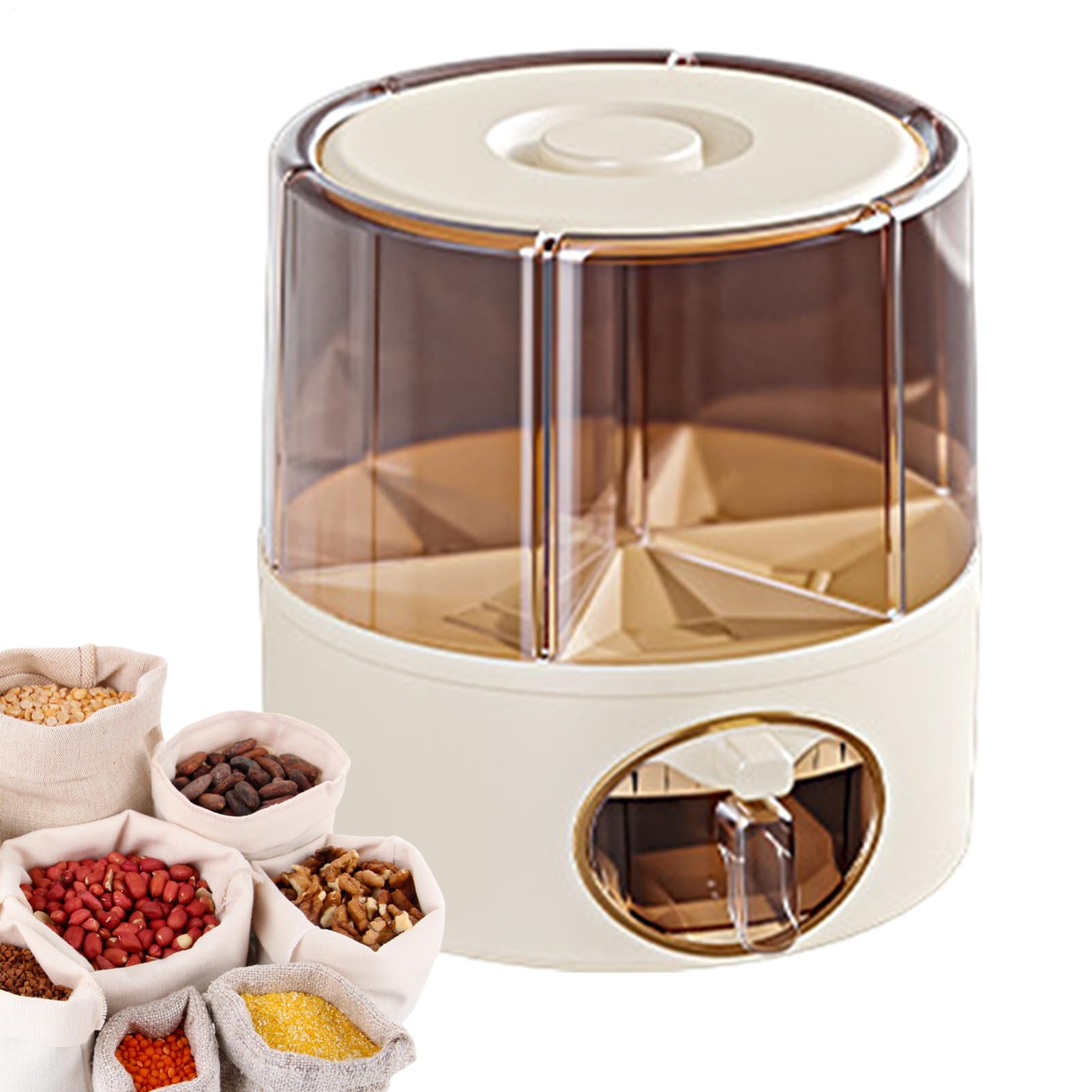 Distributore di riso a 6 griglie, contenitore girevole per cereali e riso | contenitore sigillato per alimenti in grani, secchio da cucina, dispenser con uscita con un per casa, hotel, campeggio