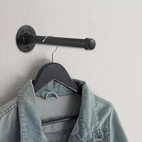 Miniatura 2 de Sumnacon 4 barras industriales de tubería de 10 pulgadas  Perchas rústicas resistentes con tornillos, soportes metálicos montados en la pared para