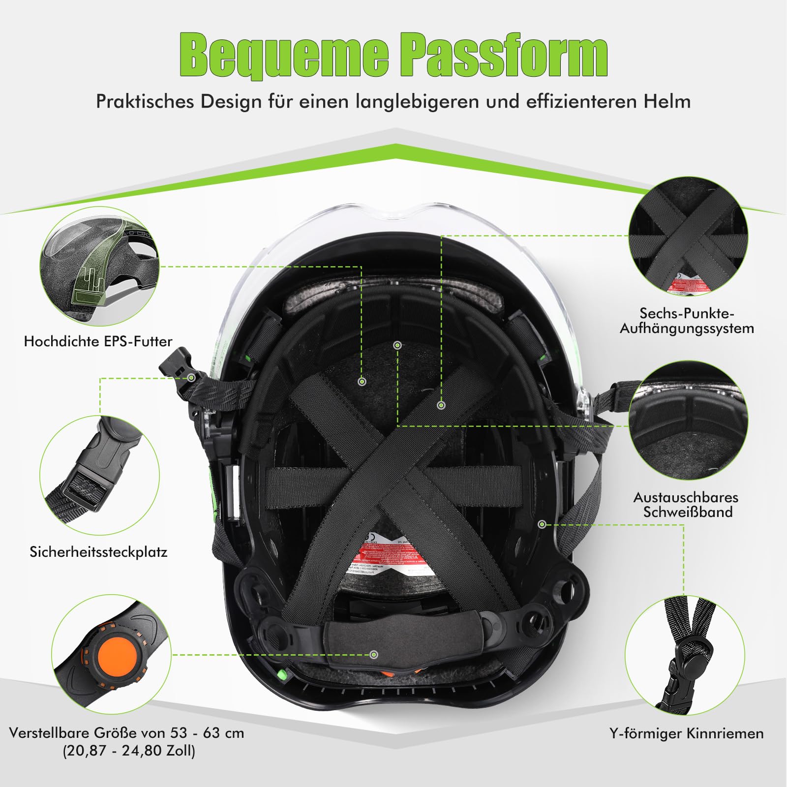 GREEN DEVIL X-Armor Schutzhelm mit Aktivem Gehörschutz und Klarem Visier Arbeitshelm ABS Sicherheitshelm EN 397 Industriehelm EN352-konforme SNR 32dB mit Bluetooth