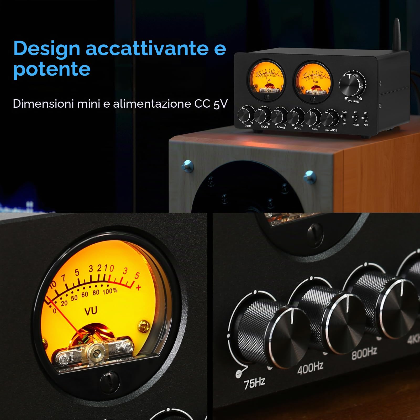 Douk Audio EQ5 PRO EQ5 PRO Equalizzatore Bluetooth a 5 bande Preamplificatore per Home Stereo/Computer Speaker/Amplificatore con VU Meter
