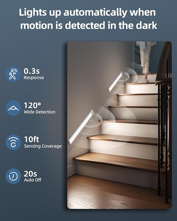 AMETHEUS 17" Under Cabinet Lights, Motion Sensor Light, Wireless Closet Lights, 3 Color Temps, 4000mAh Rechargeable, Magnetic, Dimmable, 128 LEDs Super Bright Under Counter Lights for Kitchen (2 Pack) by AMETHEUS - Used condition - Image 3