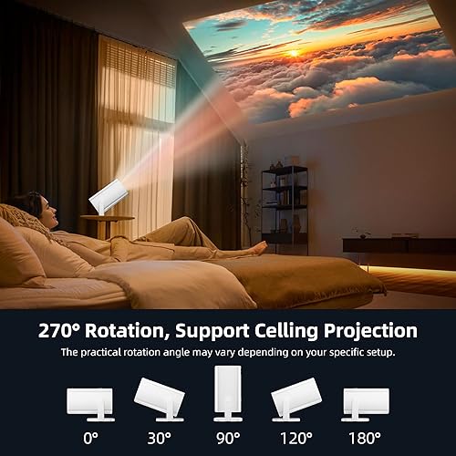 Miniatura 5 de Mini Projector, Portable Projector 4K & Full HD 1080P Support, 270° Rotation Outdoor Projector, Movie Projector Compatible with Smartphone, TV