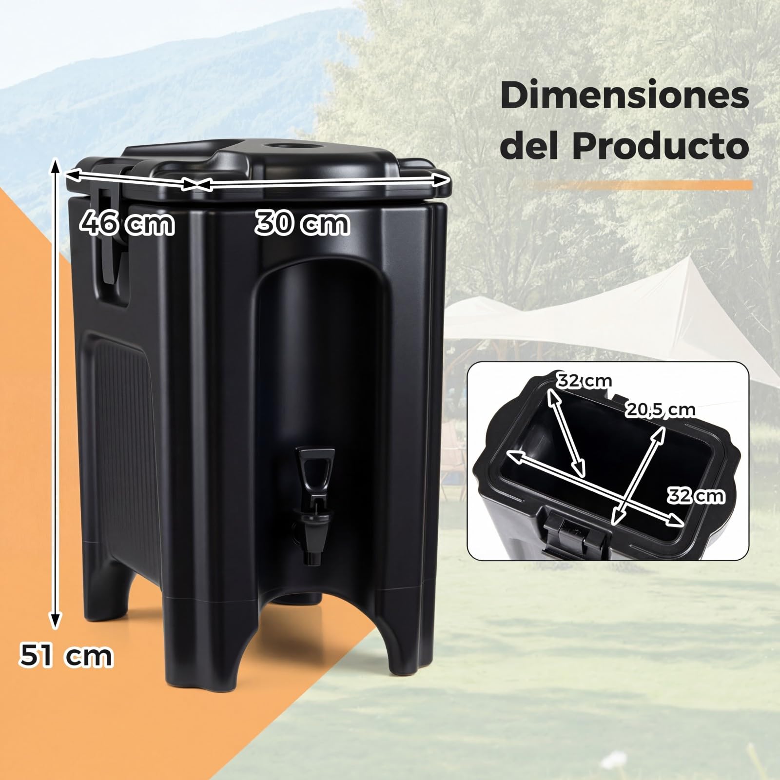 COSTWAY Dispensador de Bebidas Aislado de 16,5 L, Dispensador de Bebidas Frías y Calientes con Aislamiento No Eléctrico, Grifo Antigoteo, Contenedor Térmico Portátil para Camping Fiestas Catering