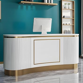 Small Reception Desk, Macaron Colors Receptionist Desk, with Hidden LED Lighting for Salon Reception Room Office Dental Clinics, Fitness Centers, Customizable Logo