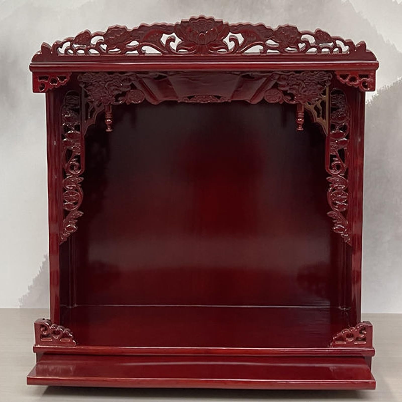 Stuijkvsz Mahogany Buddhist Altar Stand With Shrine,Prayer Platform For Shrines,Wooden Offering Table Meditation Storage,Incense And Sacrificial Shrines(,18In)