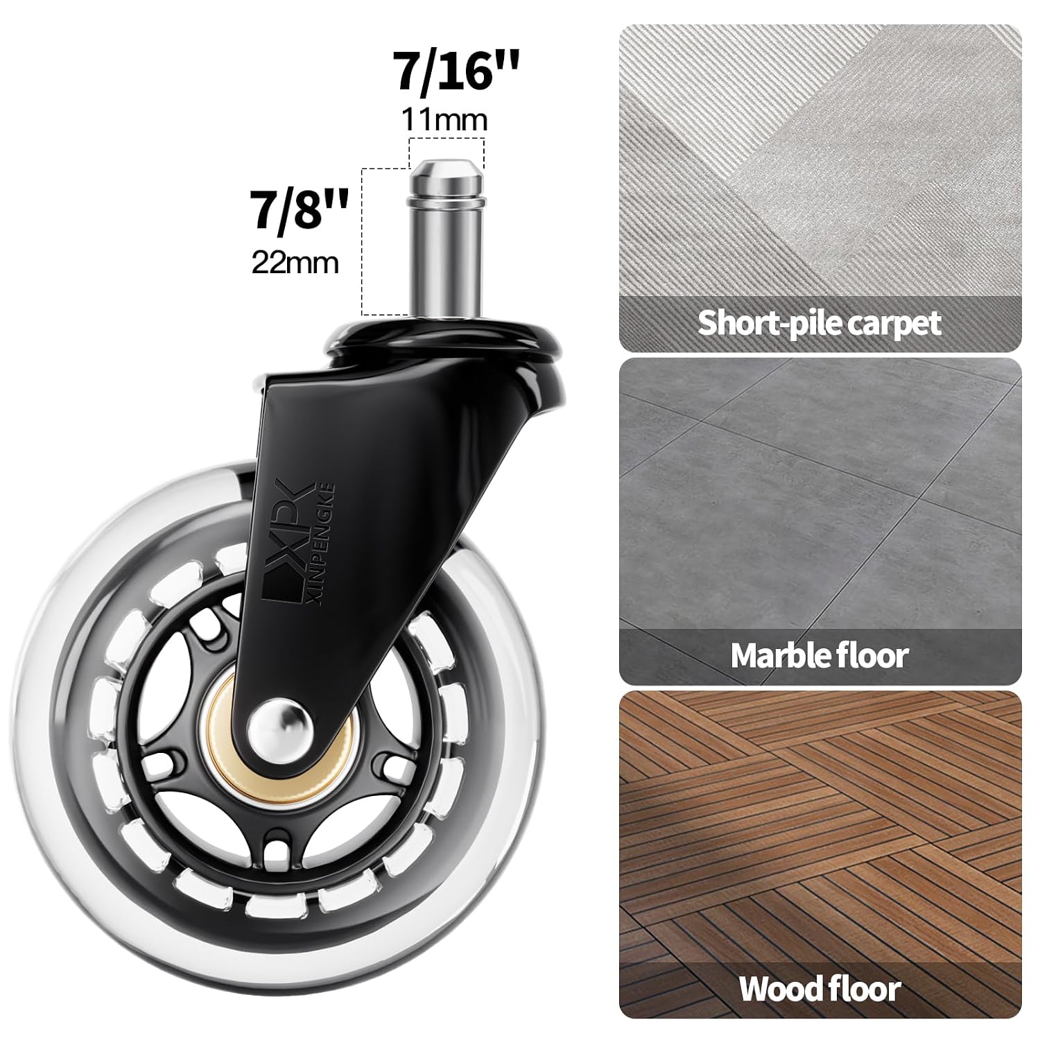 Office ChairWheels - Replace Smooth and Durable Rubber Universal Wheels Heavy Duty Wheels - Suitable for Hardwood Flooring and Carpet -5-Piece Set