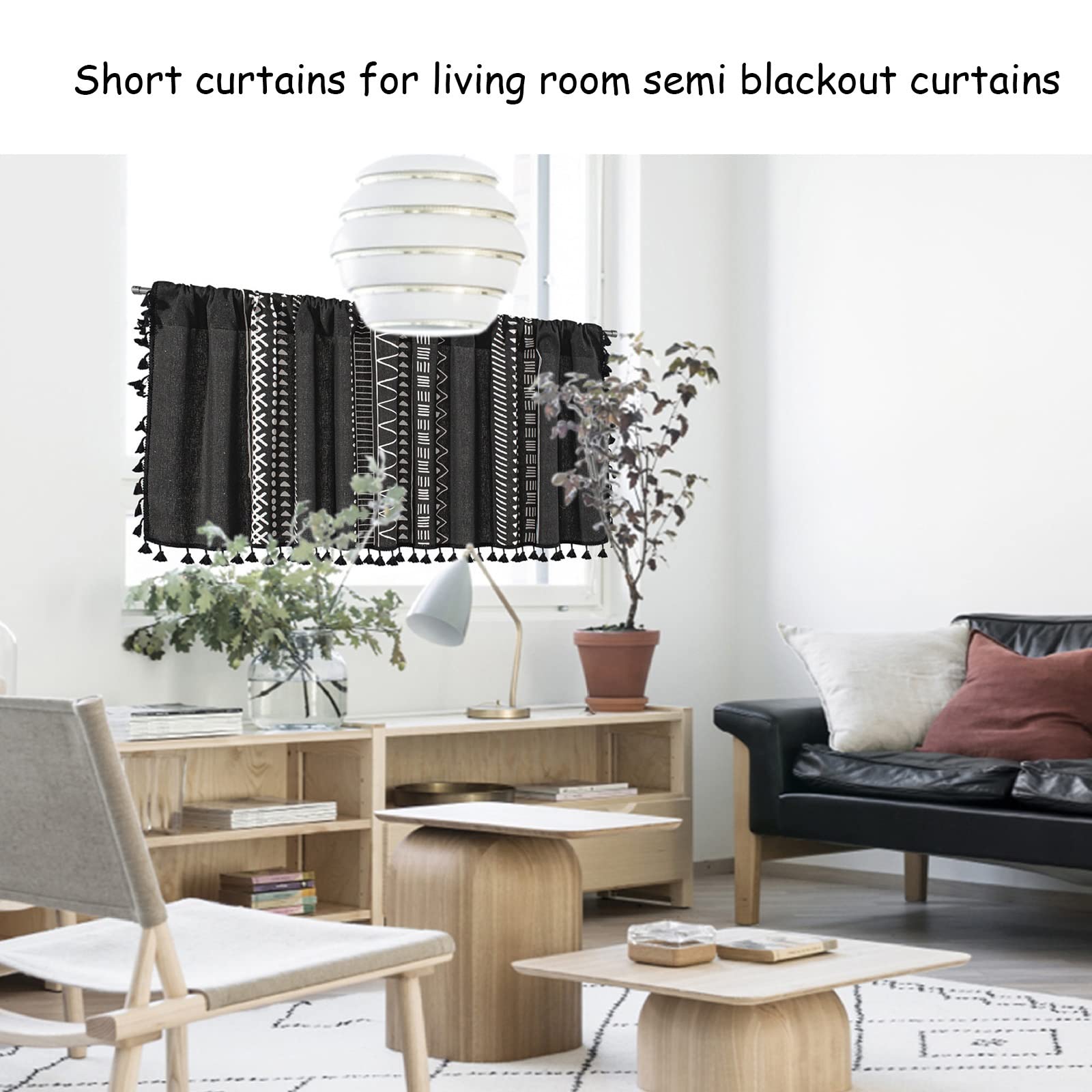 V3VOGUE Küchen Kurzvorhang Scheibengardine, 1 Stück Baumwolle Leinen Quasten Bistrogardine, Retro Landhausstil, Für Cáfe Vorhänge/Kleines Fenster/Wohnzimmer, Kurzstore Gardinen