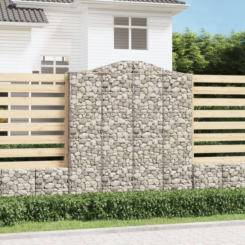Cestas de gaviones plateadas, 8 × 200 x 50 x 220/240 cm, 3,5 mm galvanizado, valla de jardín, arco alto, cortavientos/protección visual