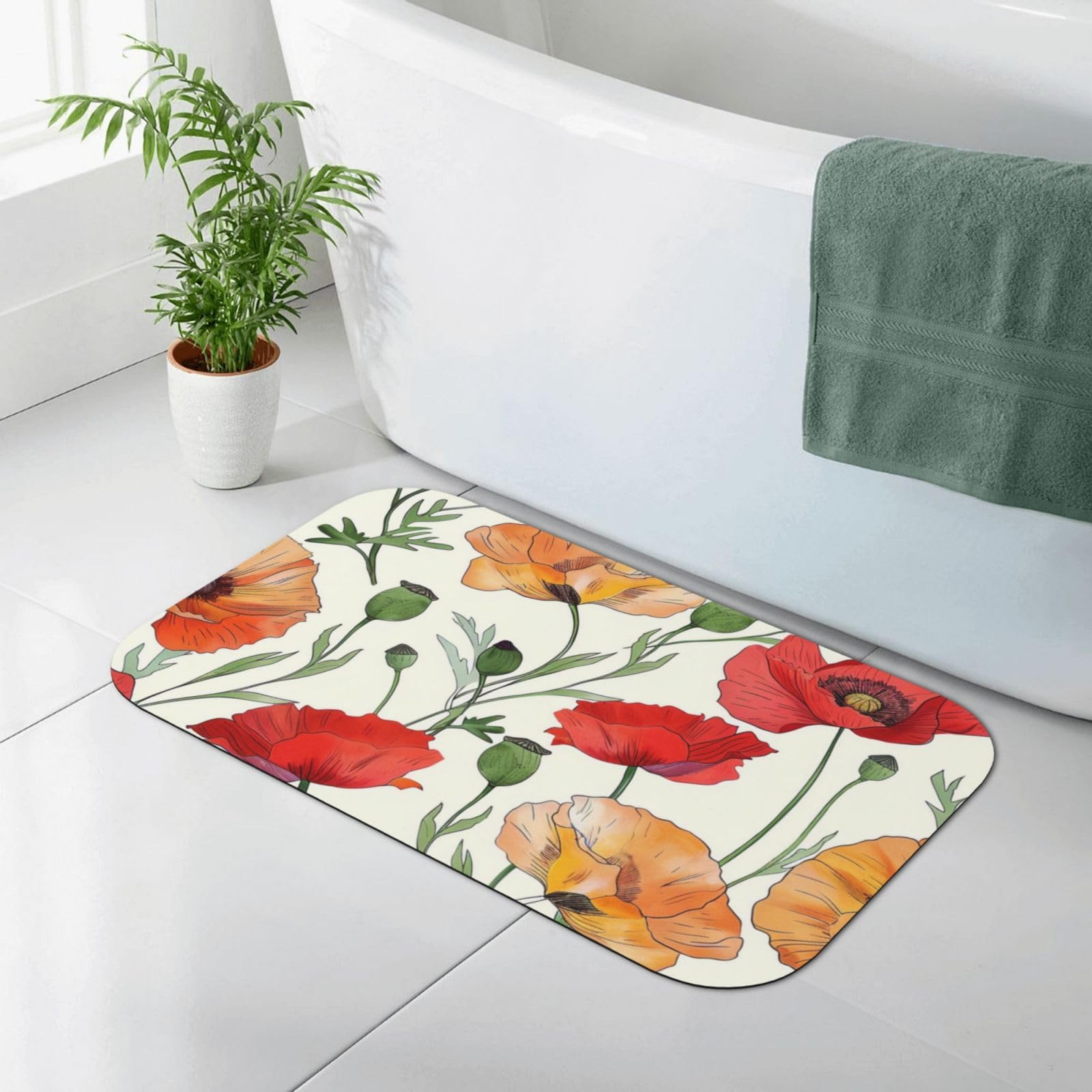 Tapis de bain floral 80x50 cm antidérapant et ultra absorbant pour votre douche