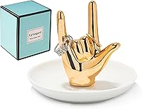 Lynagert I Love You Golden Ceramic Hand Ring Holder Dish - Jewelry Trinket Tray for Rings Earrings Necklace, Wedding Birthday Gift Organizer